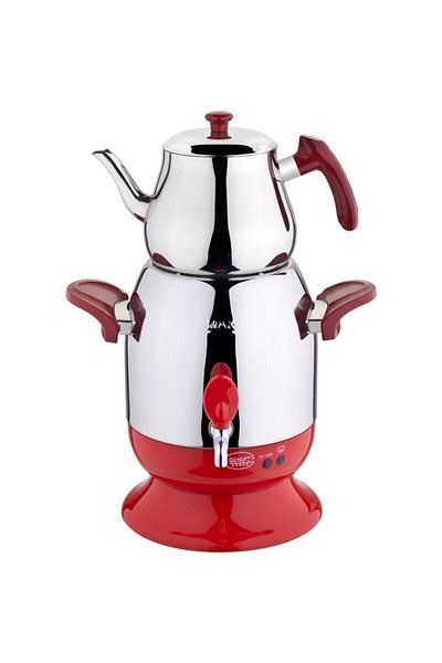 Özkent K-623 Marmaris Simple Electric Samovar Steel Tea Maker Red Tea Maker