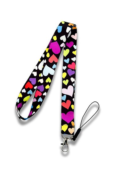 PABALAS Heart Patterned Black Lanyard Strap Card Holder - Phone Strap
