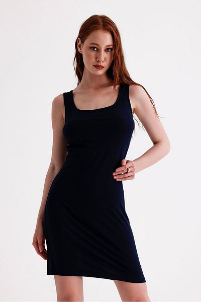 Sense Μίνι φόρεμα βισκόζης Navy Blue - Αμάνικο, Lycra και εμπριμέ |   ELB35735