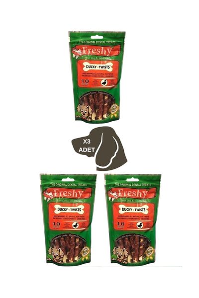 Freshy Ducky Twists - Ördek Kaplı Sütlü Burgu Köpek Ödülü 90 Gr-10 Çubuk 3lü Paket