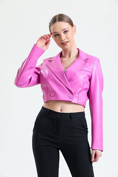 Sense Jachetă scurtă din piele artificială căptușită |   Ckt34324 Fuchsia