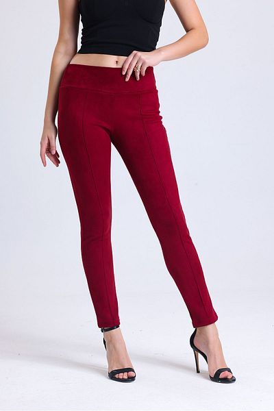Sense High Waist Iron Stitching Suede Pants| Pnt31760 Claret Red