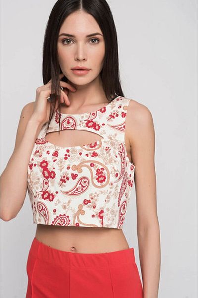 Sense Blouse with Window on the Front| Blz14538 Red Floral