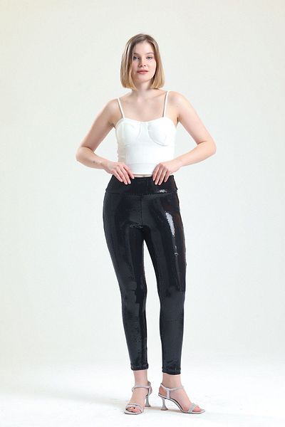 Sense | Sequined Sequined Evening Dress Tights| Tyt32386 Black