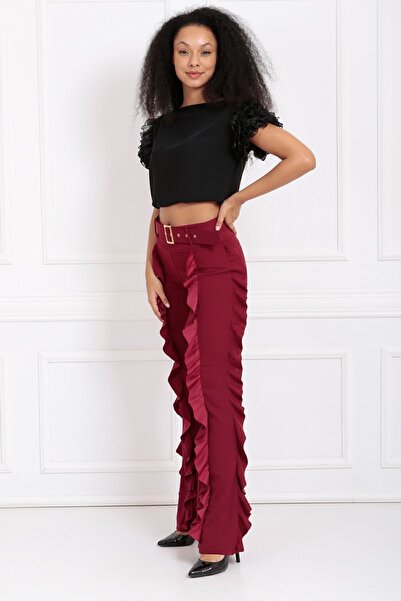 Sense Scuba Crepe Flared Leg Trousers - Pnt33410 Claret Red