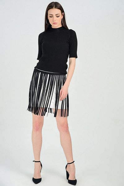 Sense Short Leather Tasseled Steel Skirt| Etk14332 Ecru