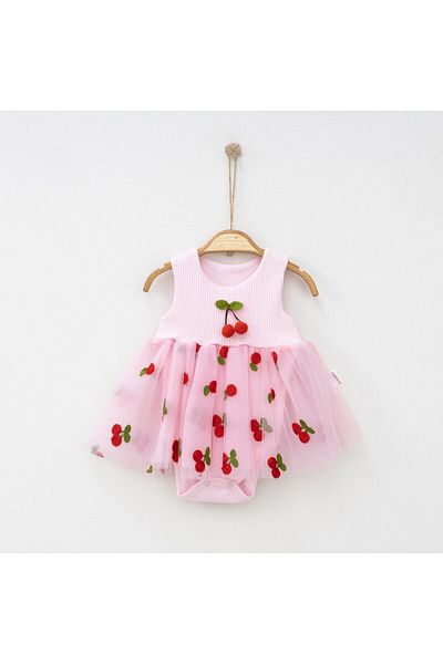 Pop Pink Tulle Dress with Snaps and Cherry Detail