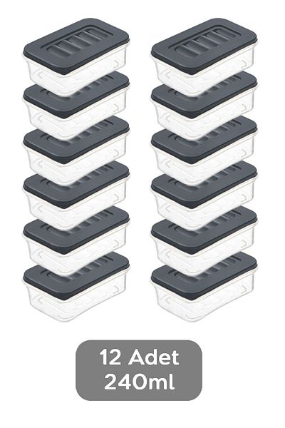 Meleni Home 12-Piece Anthracite Refrigerator Organizer - Microwave and Diffraction Convenient Storage Container - 12X240Ml