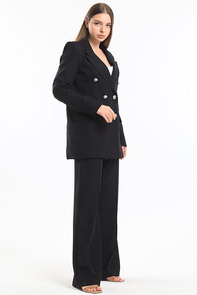Sense Hürrem Stoff gefütterter schwarzer Oversize-Blazer - Ckt34236