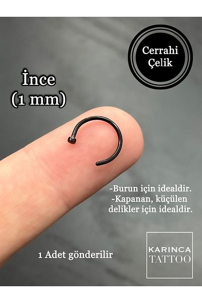 Karınca Piercing Black Thin Piercing - Half Ring Nostril Nose