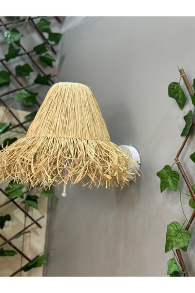 Maison Avf Bohem Hasır Rafya Saçaklı El Yapımı Beyaz E27 Ampül Kablolu Aplik
