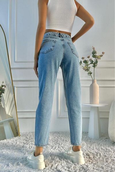 ZAROLİ Pantaloni de damă albaștri cu talie înaltă Mom Fit