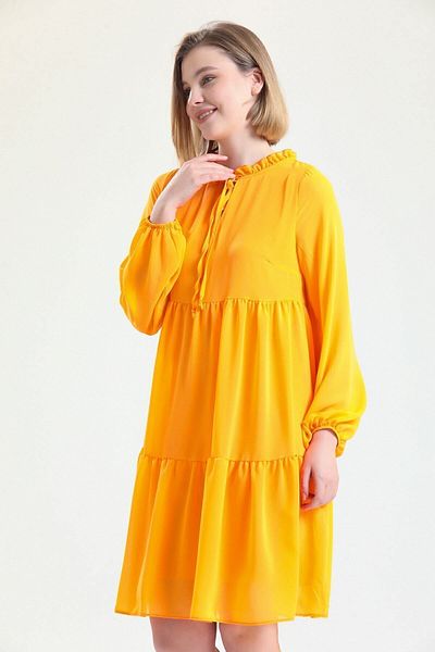 Sense Rochie căptușită din șifon cu mânecă lungă Halter Elb32766 Portocaliu