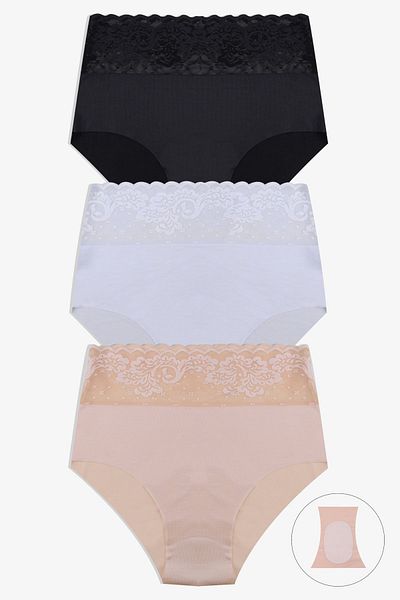 koza iç giyim Women's 3-Piece High Waist Lace Detailed Panties