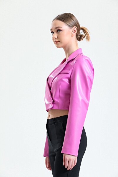 Sense Κοντό μπουφάν από συνθετικό δέρμα με επένδυση | Ckt34324 Φούξια