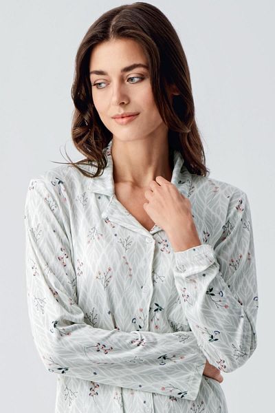Artış Flexible Viscose Pajama Set - Long Sleeve and Patterned Buttoned