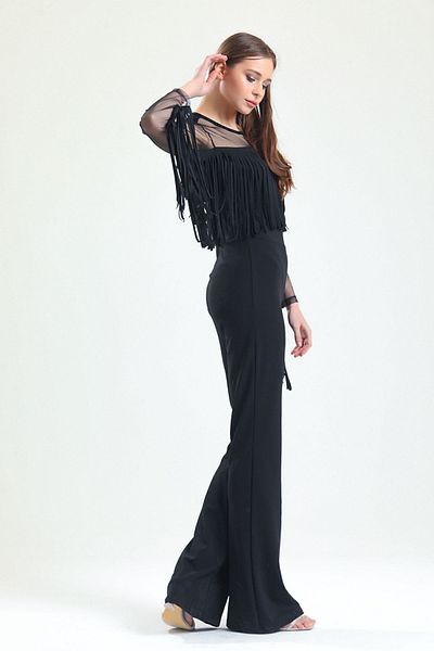 Sense Salopetă din tul cu fermoar ascuns cu ciucuri |   Tlm34163 Negru