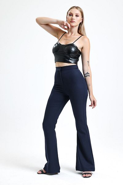 Sense Navy Blue Hürrem Trousers - Spanish Leg, Pnt35010