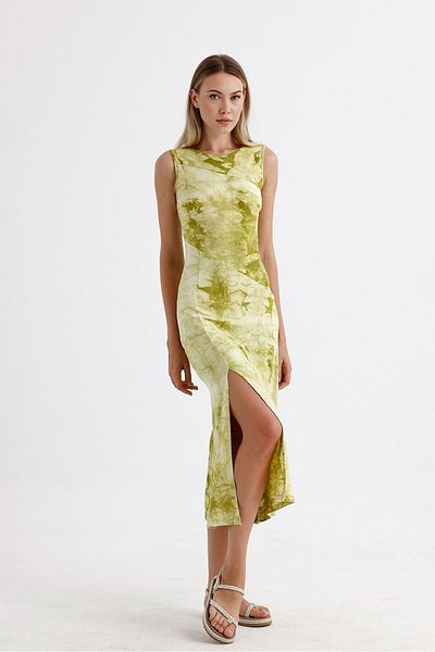 Sense Φόρεμα Fistik Green Lycra Viscose - με σχισμή και αμάνικο ELB35734