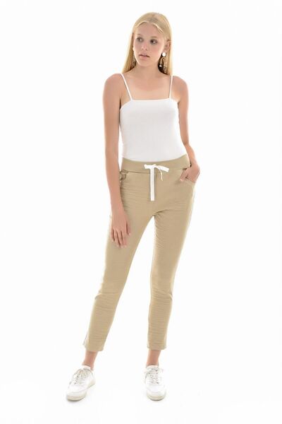 Sense Women's Beige Waist Lace-up Trousers Pnt32062