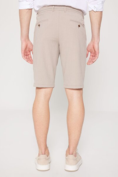 AC&Co / Altınyıldız Classics Ανδρικό σορτς σε καφέ λεπτή εφαρμογή Seersucker με σχέδιο στο πλάι