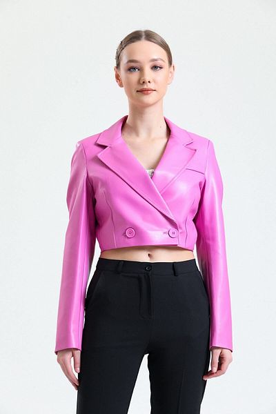 Sense Jachetă scurtă din piele artificială căptușită |   Ckt34324 Fuchsia