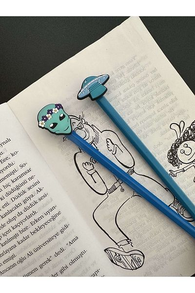 odaburada Cute Pen Ornament with Space Figure Set of 2