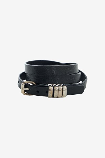 AC&Co / Altınyıldız Classics Black Leather Men's Bracelet