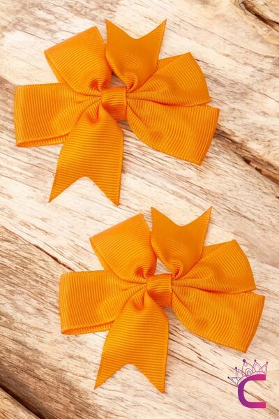 Cinderella 2'li Kız Çocuk Grogren Saten Fiyonk Toka Seti Turuncu - Fiyonklu K...