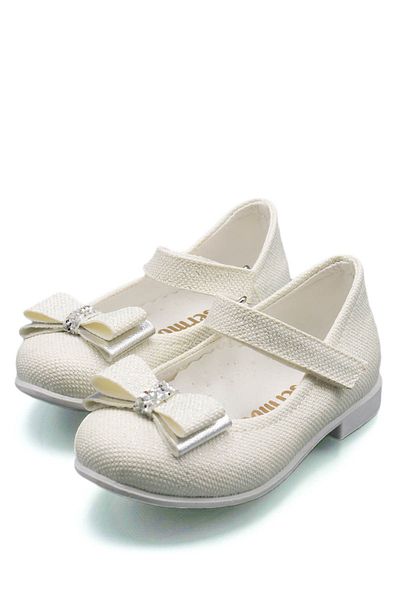 sermoda Bow Stone Detail Glitter Baby Ballerina Ecru
