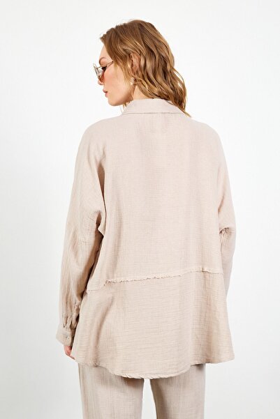 EDITION Бежева сорочка Oversize з мусліну - довга, зручна, з розрізами | Edi100166905-6905