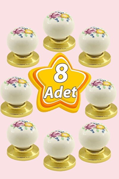 GLASWEN 8 Adet Kardelen Gerçek Porselen Düğme Gold Altın Çekmece Dolap Kapak ...