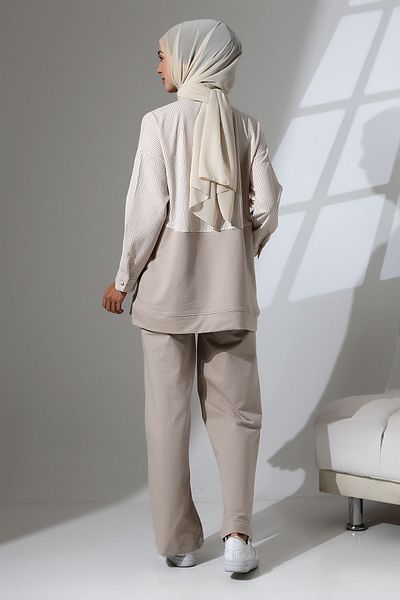 Mihran Butik Stone Color Women's Sports and Comfortable Hijab Combed Cotton Suit - Seasonal