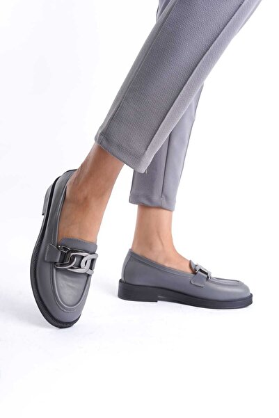 GNS Shoes Hakiki Deri Gri Tokalı Lofer