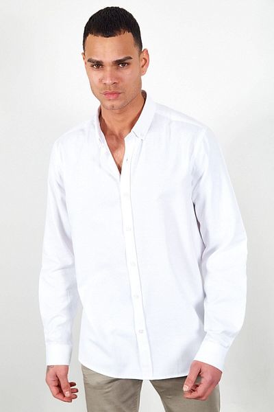 MAN EDITION White Men's Oxford Shirt - Easy Iron, Standard Fit, Ee255008