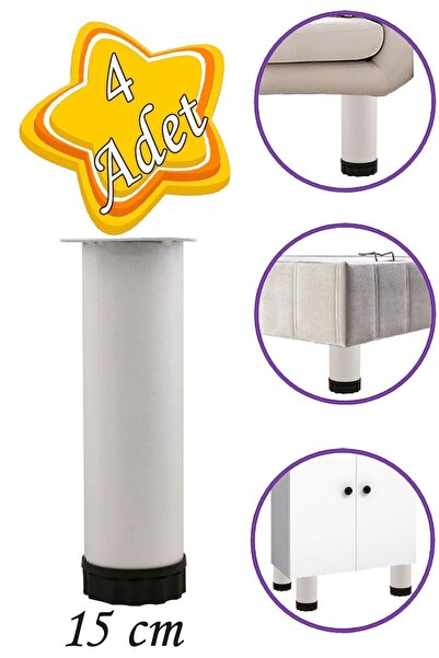 GLASWEN 4 Adet Metal Ayarlanabilir 15 Cm Beyaz Destek Ayak Mobilya Kanepe Baz...