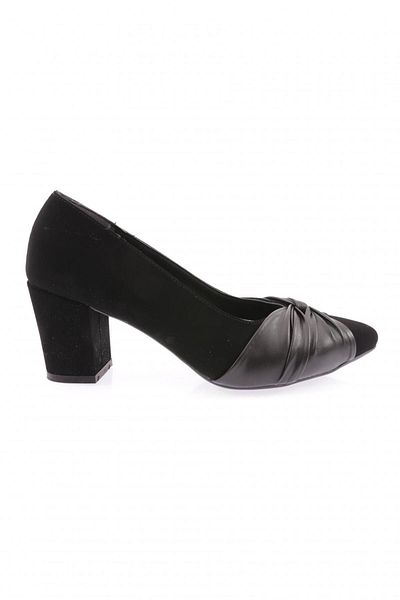 DGN Pantofi de damă cu vârf ascuțit, cu șnur, cu toc scurt, catifea neagră 217382328