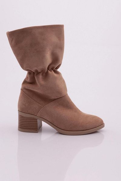 DGN Γυναικείες μπότες με τακούνι Nude Suede - Κορδόνι, 101773275