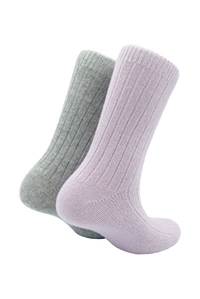 Bambuleyyo Çorap Kadın Kaşmir Yün Çorap, Mor Ve Gri - 2'li Paket