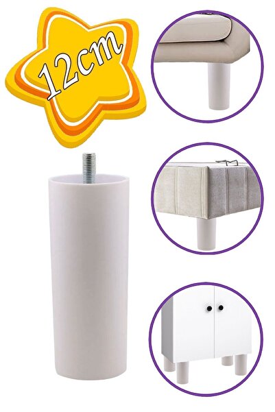 GLASWEN Silindir Destek Ayağı 12 Cm Beyaz Sert Plastik Gizli M8 Civatalı Ince...