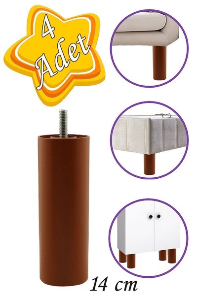 GLASWEN 4 Adet Silindir Destek Ayağı 14 Cm Kahverengi Gizli M8 Civatalı Inced...