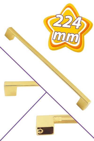 GLASWEN Marmara Kulp 224 mm Altın Mutfak Kulpu Çekmece Dolap Kapak Kulbu Metal  Mobilya Dolabı Kulpları