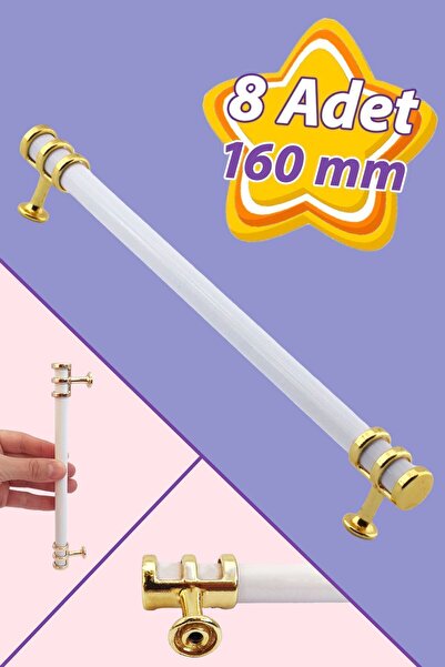 GLASWEN 8 Adet Sarmaşık Kulp Beyaz Altın Gold 160 mm Kulp Mobilya Mutfak Dolabı Çekmece Dolap Kapak Kulpu Ku