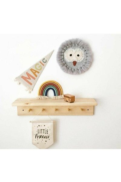 KNK DEKORASYON Wooden Baby Kids Room Decorative Shelf Hanger 47cm