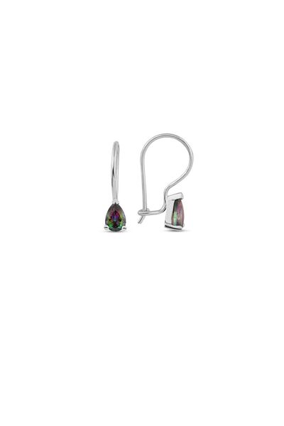 SUNSHINE 925 Ayar Rodyum Kaplamalı Damla Kesim Mistik Topaz Taşlı Gümüş Küpe