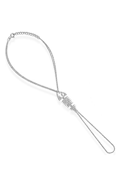 SUNSHINE 925 Ayar Rodyum Kaplamalı Beyaz Taşlı Balık Kılçığı Gümüş Şahmeran