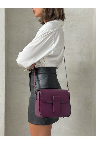 DERKON Purple Colored Miley Model Genuine Leather Crossbody Bag