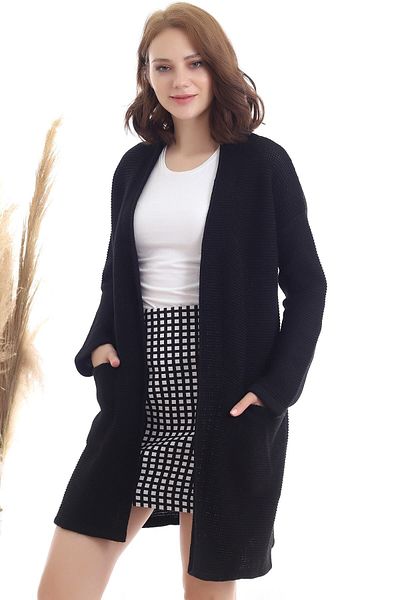 Devinka Cardigan negru oversize din tricotaj - cu buzunare, femei