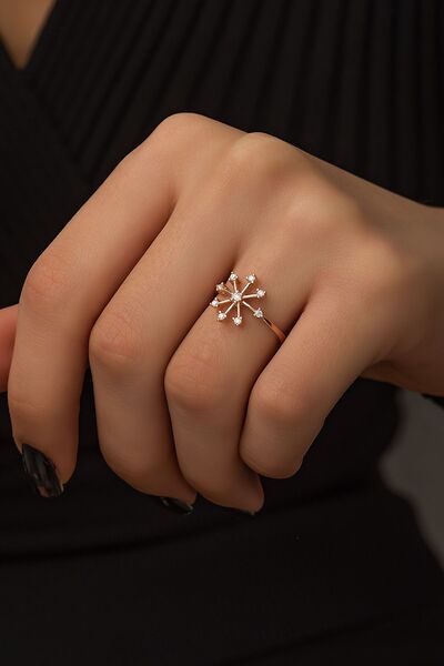 SUNSHINE 925 Ayar Rose Kaplamalı Beyaz Taşlı Güneş Gümüş Yüzük