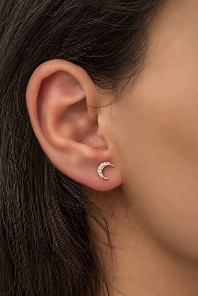 SUNSHINE Beyaz Zirkon Taşlı Ay Gümüş Küpe